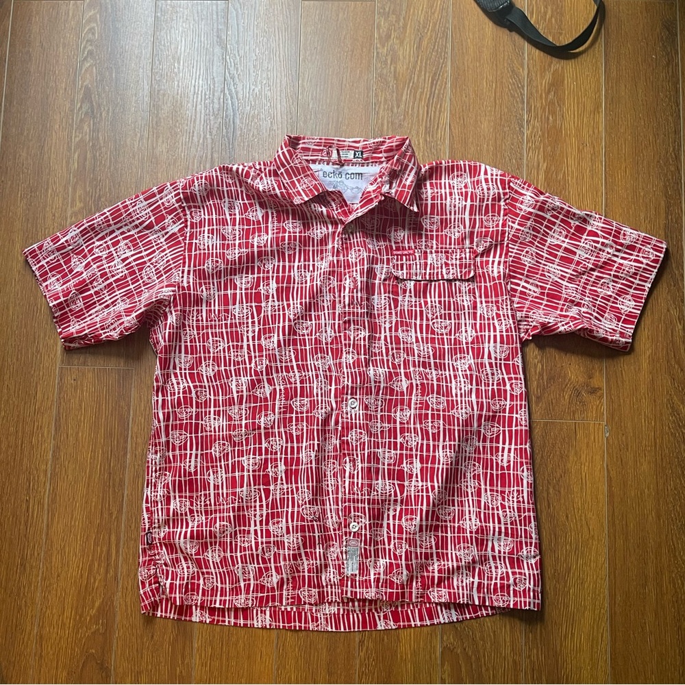 Oversized Y2K 2000s Ecko abstract red and white button up